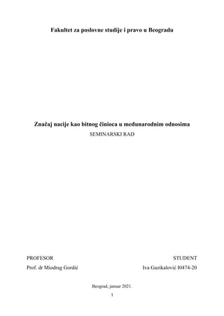 Značaj nacije kao bitnog činioca u međunarodnim odnosima