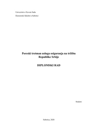 Poreski tretman usluga osiguranja na tržištu Republike Srbije