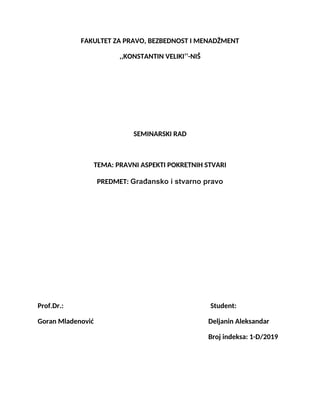 Pravni askpekti pokretnih stvari