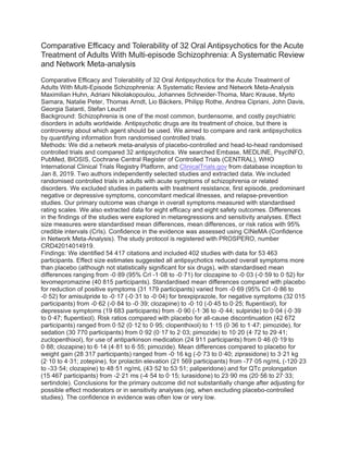 Comparative Efficacy and Tolerability of 32 Oral Antipsychotics for the Acute Treatment of Adults With Multi-episode Schizophrenia: A Systematic Review and Network Meta-analysis