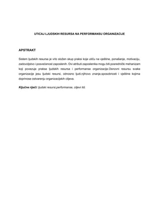 Uticaj ljudskih resursa na performansu organizacije