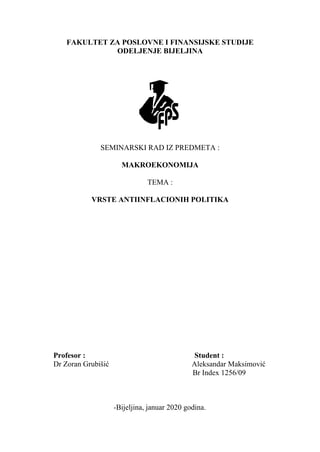 Vrste antiinflacionih politika