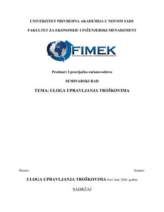 Uloga upravljanja troškovima