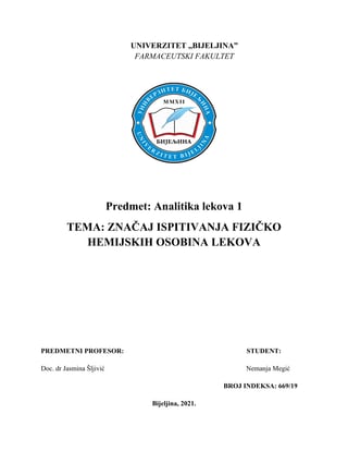 Značaj ispitivanja fizičko hemijskih svojsta lekova