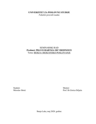 Berza i berzansko poslovanje