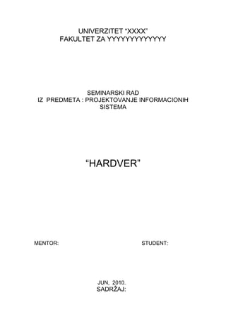 Hardver računara: komponente i funkcije