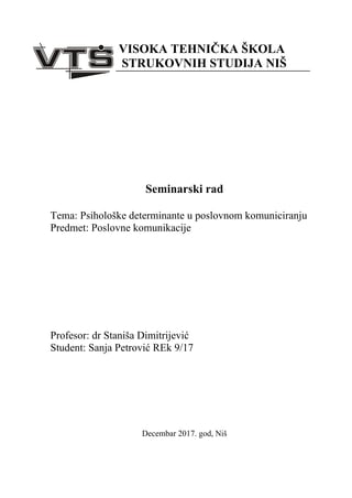 Psihološke determinante u poslovnom komuniciranju