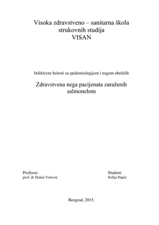 Zdravstvena nega pacijenata obolelih od salmoneloze