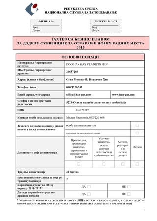 Zahtev za biznis planom NSZ