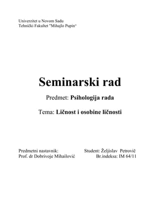 Ličnost i osobine ličnosti