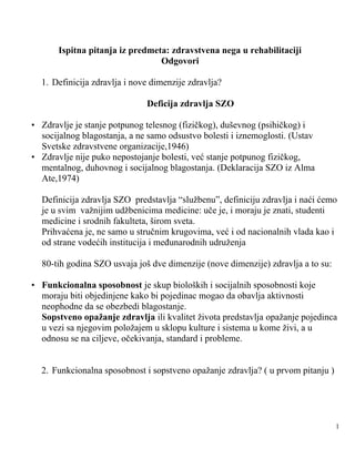 Zdravstvena nega u rehabilitaciji – ispitna pitanja