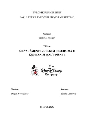 Menadžment ljudskim resursima u kompaniji Walt Disney