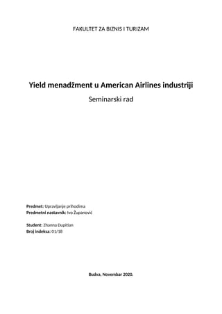 Yield menadžment u American Airlines industriji