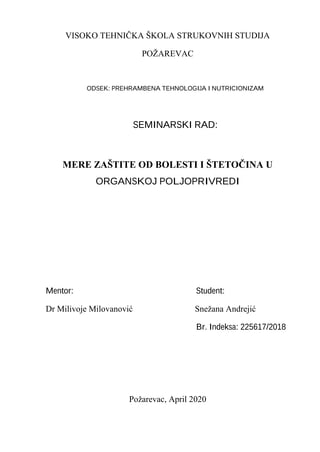 Mere zaštite od bolesti i štetočina u organskoj poljoprivredi