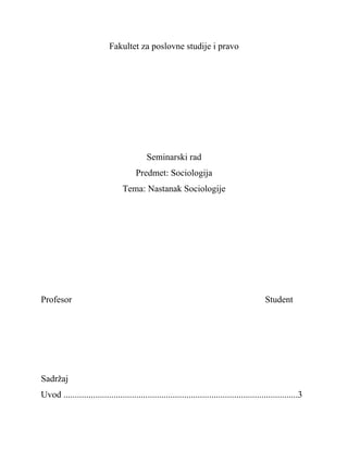 Nastanka sociologije