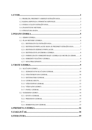 Pojam,vrsta i primjena uzorka