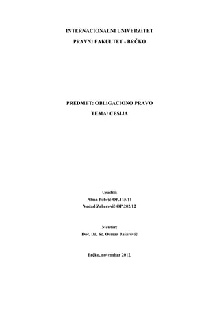 Cesija: ugovor o ustupanju potraživanja