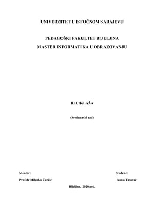 Reciklaža: značaj za očuvanje životne sredine