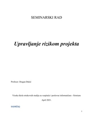 Upravljanje rizikom projekta