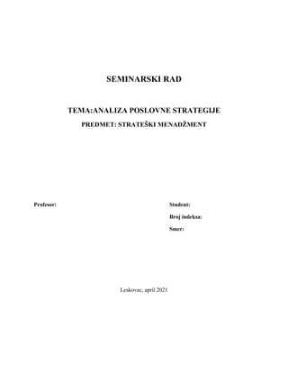 Analiza poslovne (konkurentske ) stragije