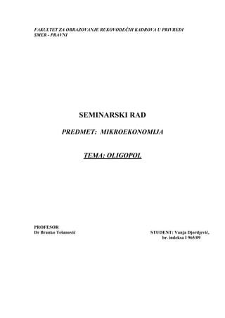 Oligopol: analiza tržišne strukture