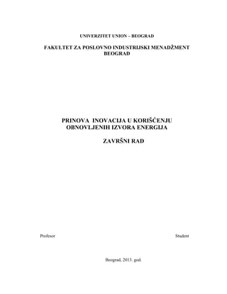 Prinova inovacija u korišćenju obnovljivih izvora energije