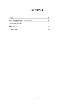 Pojam i vrste troškova u preduzeću