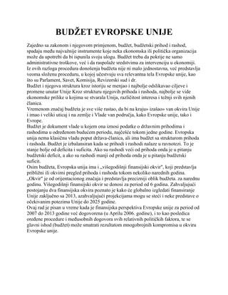 Budžet evropske unije: analiza strukture, prihoda i rashoda