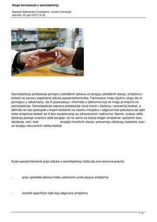 Uloga farmaceuta u samoliječenju