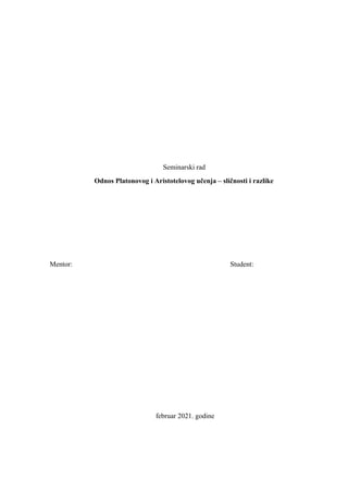 Odnos Platonovog i Aristotelovog učenja – sličnosti i razlike