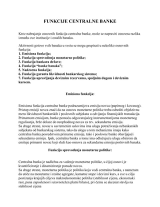 Funkcije centralne banke