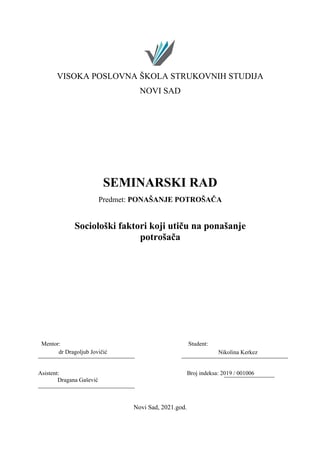 Sociološki faktori koji utiču na ponašanje potrošača