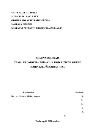 Promocija zdravlja, izloženost stresu