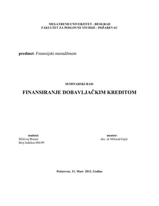 Finansiranje dobavljačkim kreditom