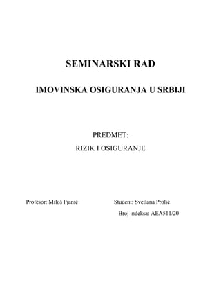 Imovinska  osiguranja u Srbiji