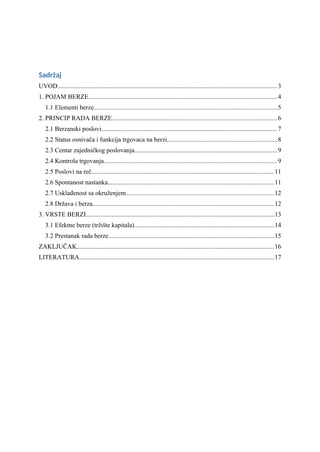 Berze i berzansko poslovanje