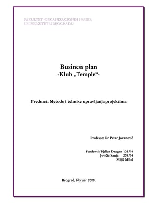 Buissnes plan – Klub “Temple”