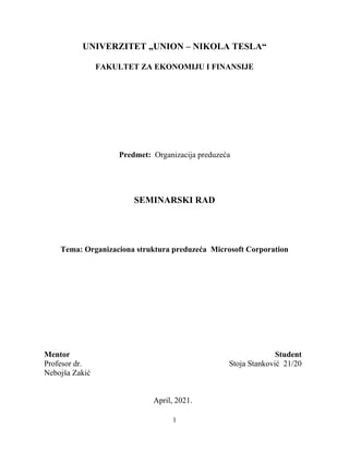 Organizaciona struktura preduzeća  Microsoft Corporation