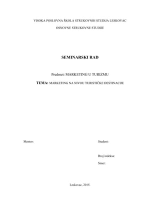 Marketing na nivou turističke destinacije