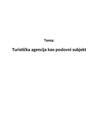 Turistička agencija kao poslovni subjekt
