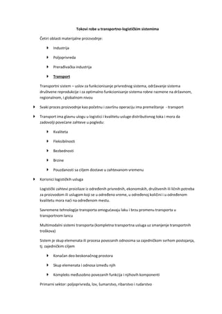 Tokovi robe u transportno-logističkim sistemima