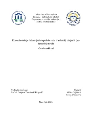 Kontrola emisije industrijskih otpadnih voda u industriji obojenih (ne-feroznih) metala