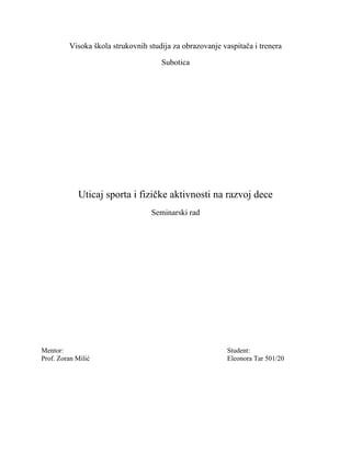 Uticaj sporta i fizičke aktivnosti na razvoj dece