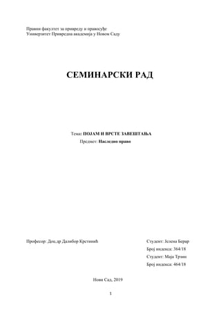 Pojam i vrste zaveštanja