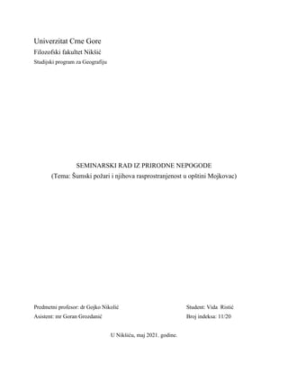 Šumski požari i njihova rasprostranjenost u opštini Mojkovac