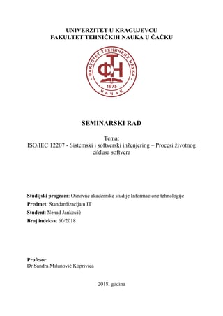 Iso/iec 12207: sistemski i softverski inženjering – procesi životnog ciklusa softvera