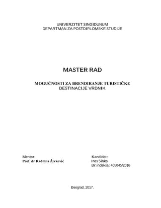 Mogucnosti za brediranje turisticke destinacije Vrdnik