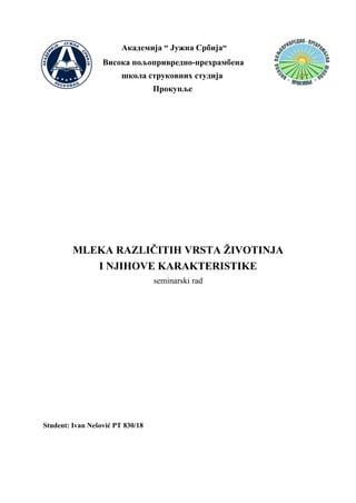 Mleka različitih vrsta životinja i njihove karakteristike