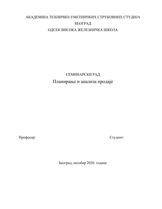 Planiranje i analiza prodaje