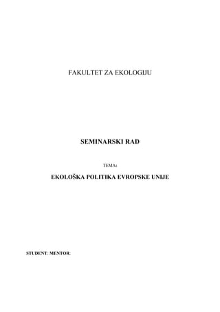 Ekološka Politika EU